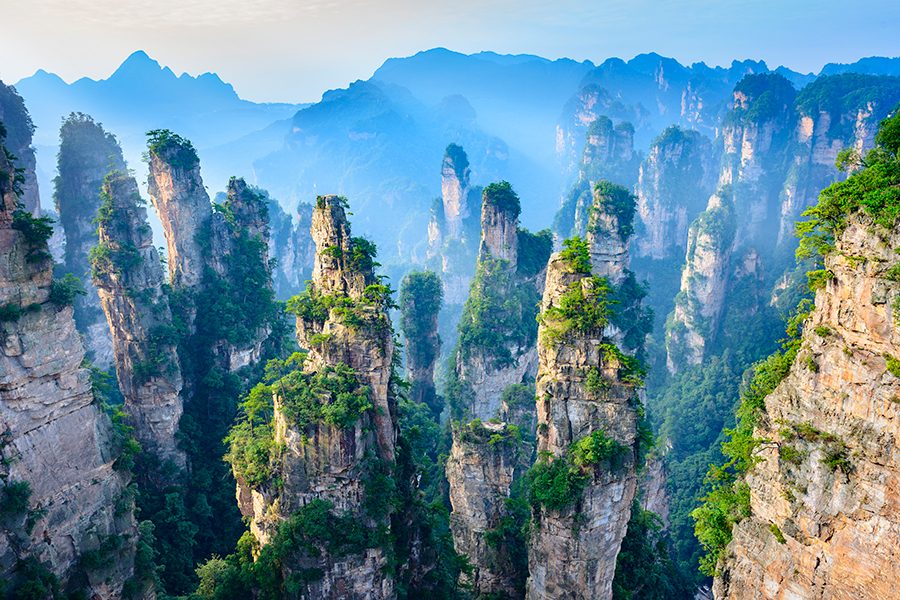 Sandstone pillars of Wulingyuan Scenic Area in Zhangjiajie  