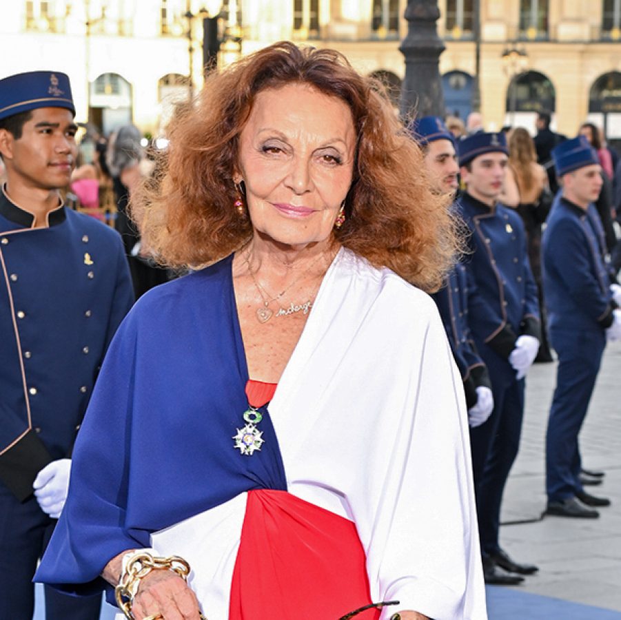 Diane von Furstenberg, the creator of her eponymous brand, posing at Vogue World in Paris. 