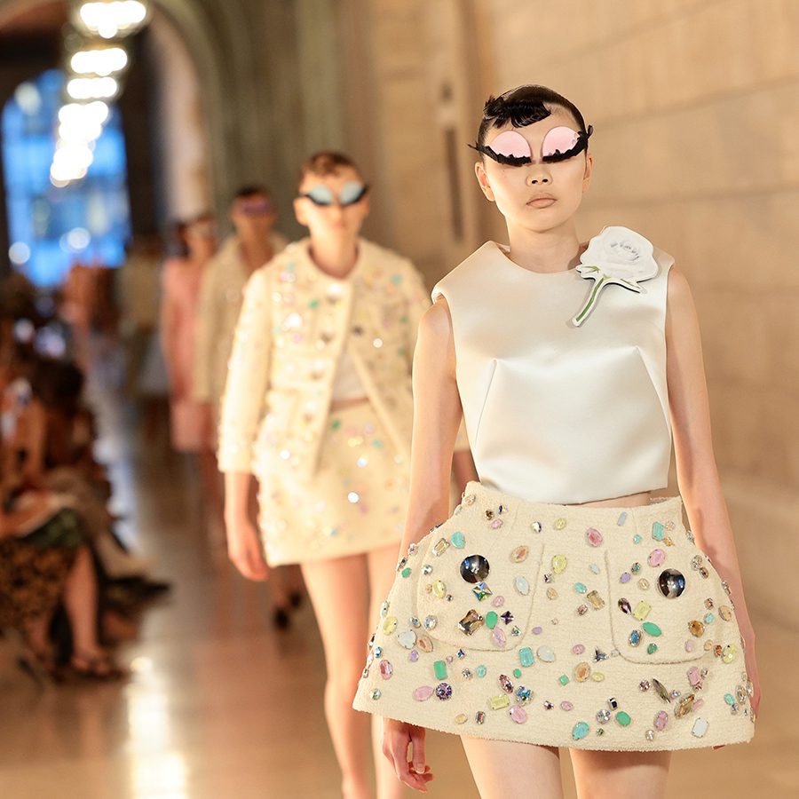 Models displaying Marc Jacobs’ designer clothing on a catwalk. 