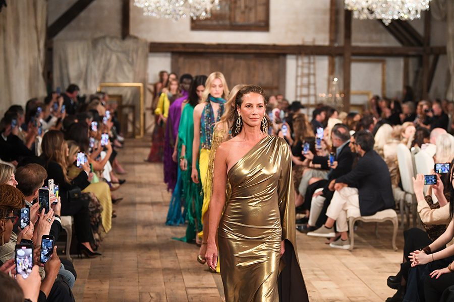 A fashion show being held in the Ralph Lauren flagship store in New York. 