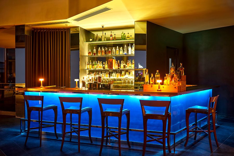 An interior view of the indoor bar and restaurant at Mad Cow Wine & Grill.