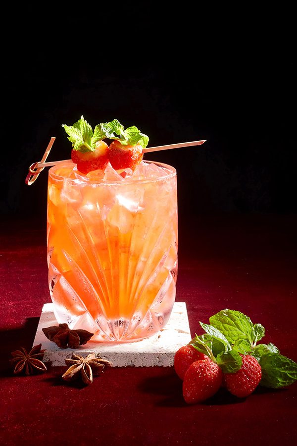 A portrait shot of a drink at the Mad Cow Wine & Grill.