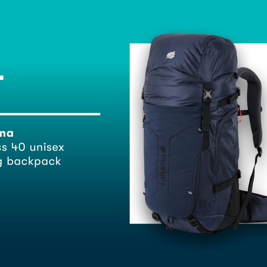 A large blue hiking backpack.