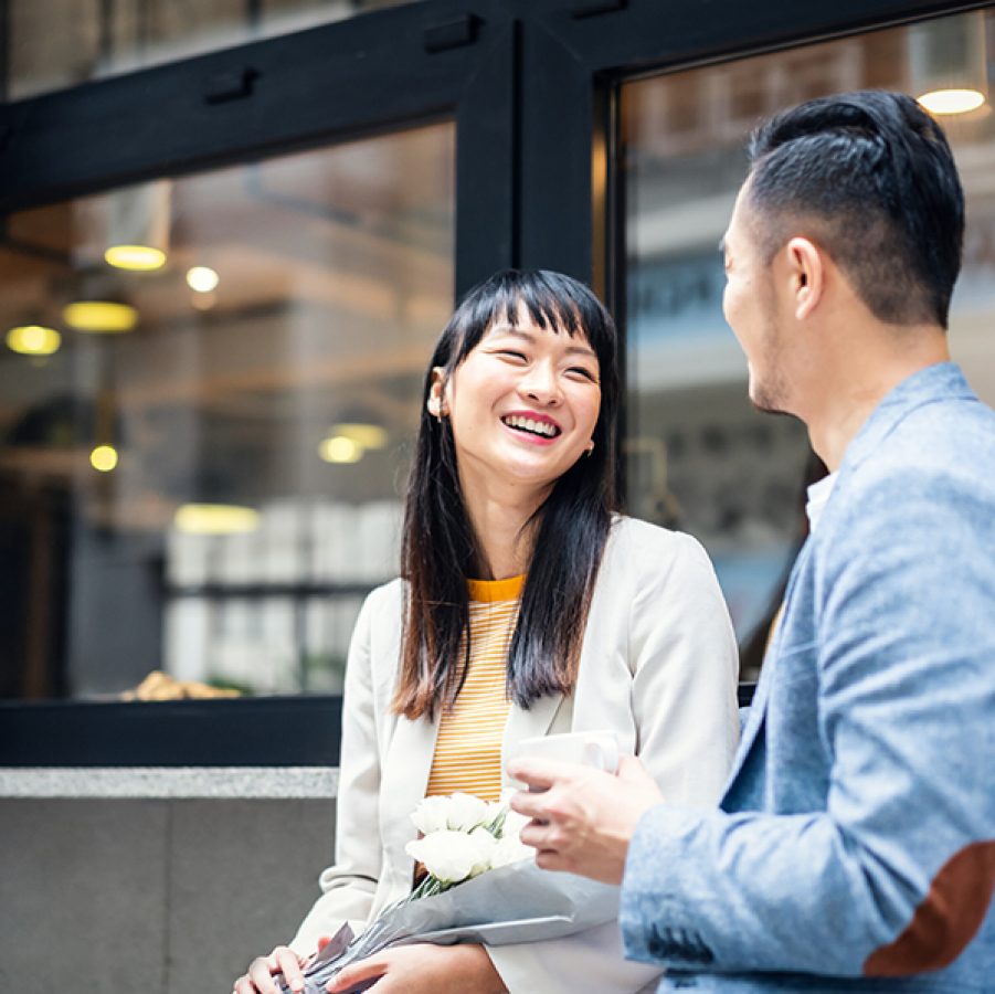 Couple having coffee in Hong Kong
