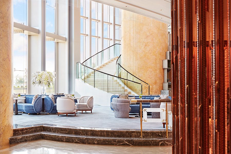 Lobby view of the Four Seasons Hotel Hong Kong 