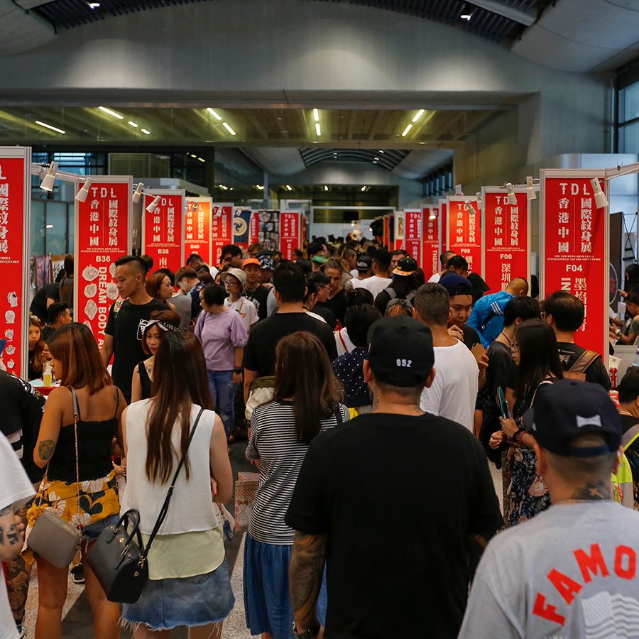 Booths lined up at the Hong Kong Tattoo Convention.