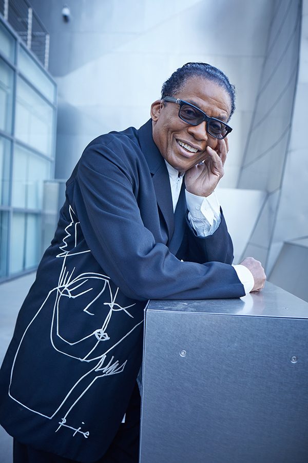 Jazz musician Herbie Hancock posing.