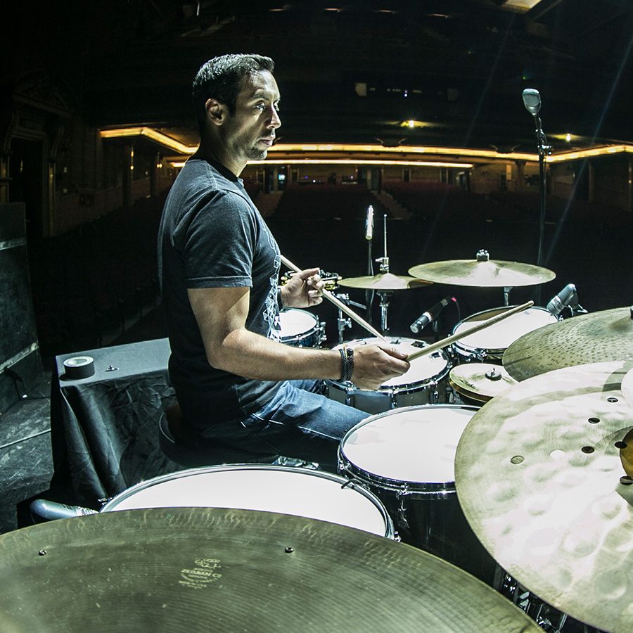 Musician Antonio Sanchez playing the drums.