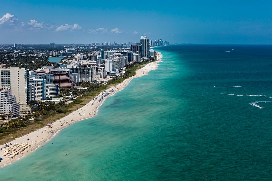Miami’s white shore coastline.