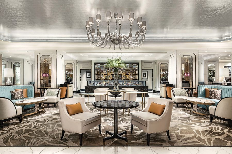 Interior of Palm Court at The Langham, Hong Kong.