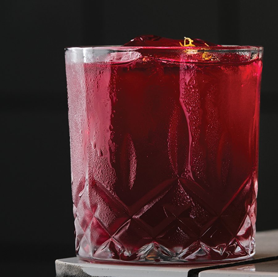 A red-coloured alcoholic drink from Mostly Harmless. 