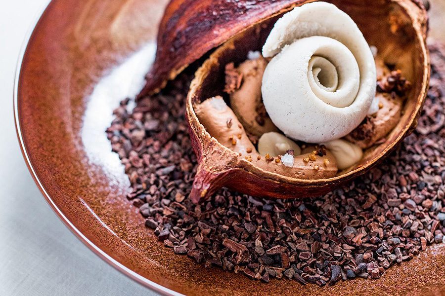 A beautifully arranged dish at Alain Ducasse at Morpheus.  