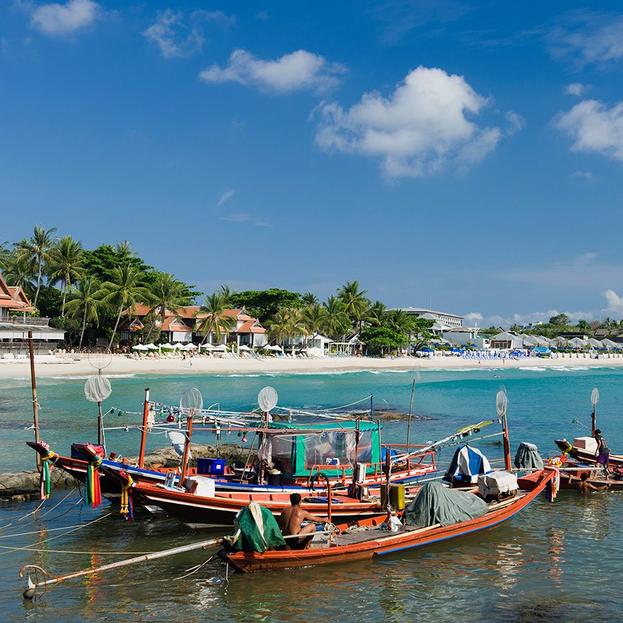 Thai fishing boats at Chaweng Beach in Thailand