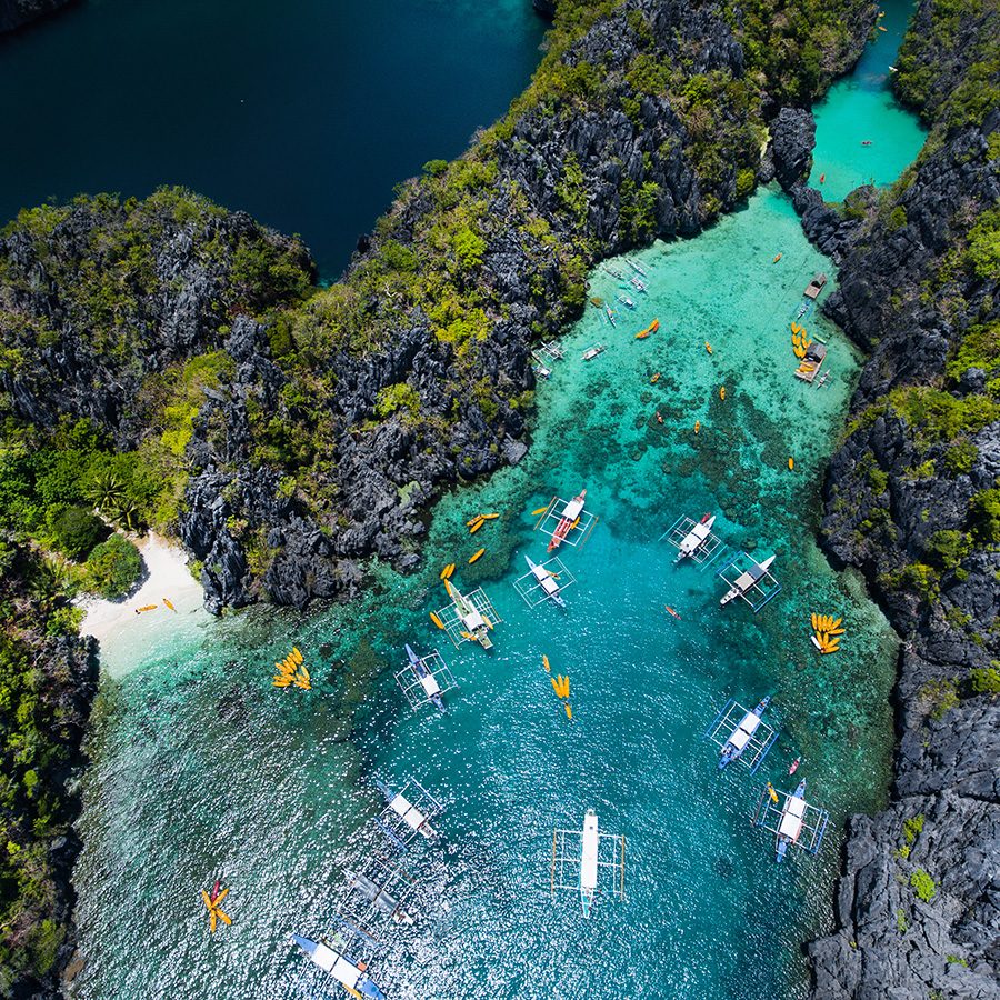 Bird's-eye view of a lagoon in El Nido in Palawan