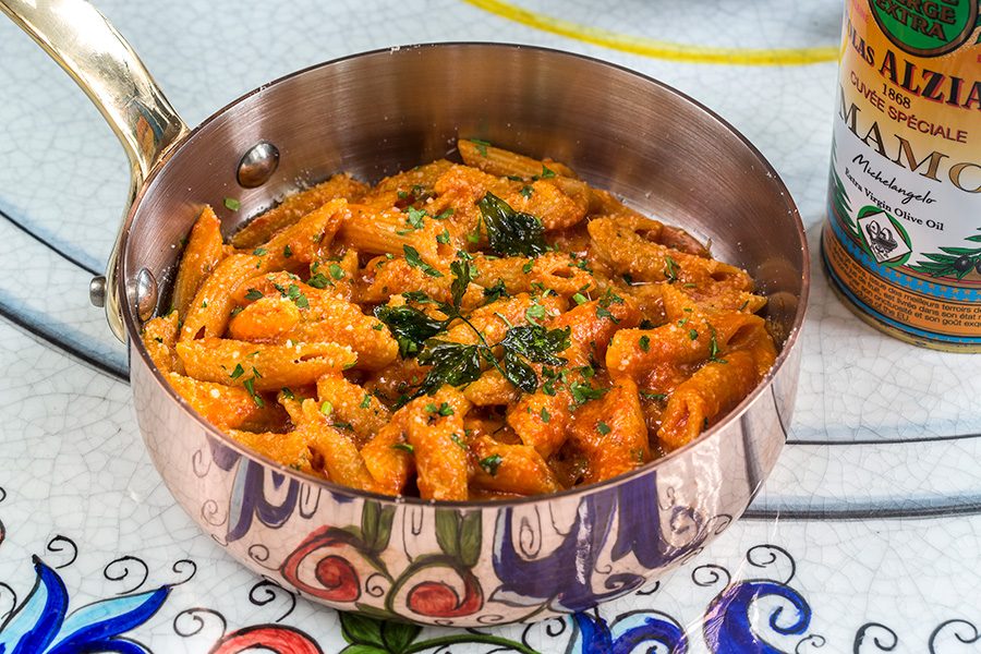Herb-topped pasta dish at Mamo Michelangelo.