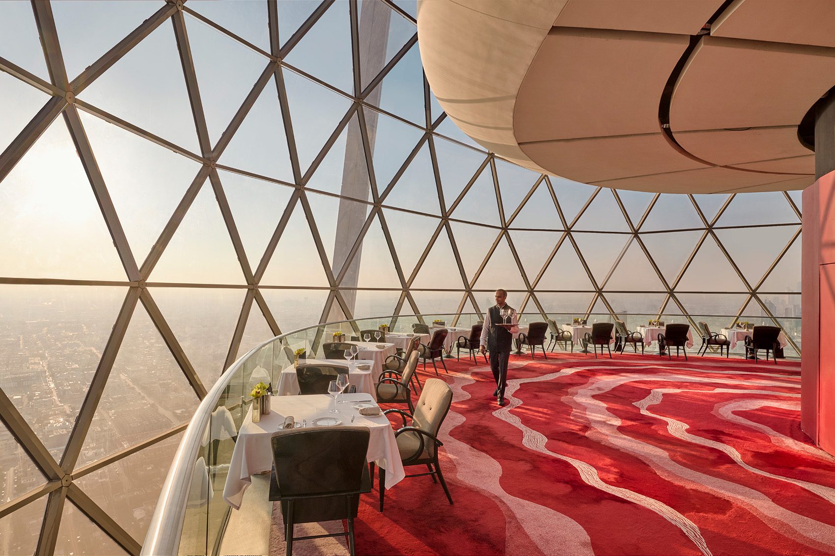 View of Riyadh restaurant The Globe with views high up above the city