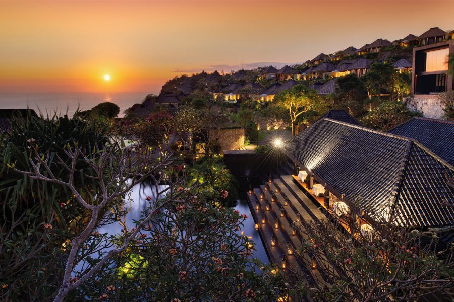  Birds eye view of the sunset over Bulgari Resort in Bali