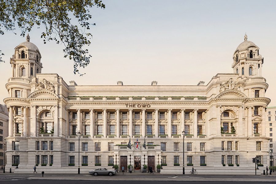 External street view of Raffles London hotel facade at The OWO 