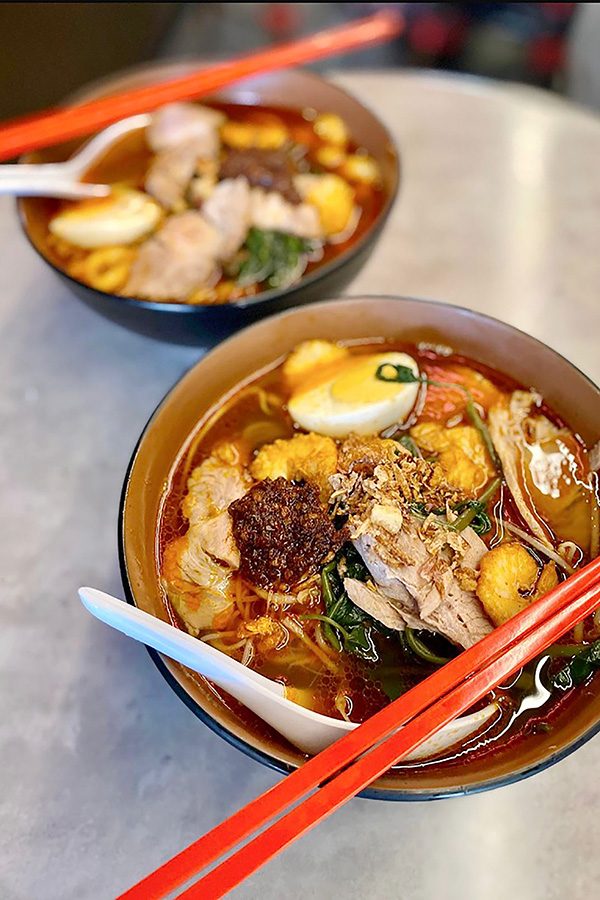 Two bowls of har mee at Malay Chinese Takeaway in Sydney. 