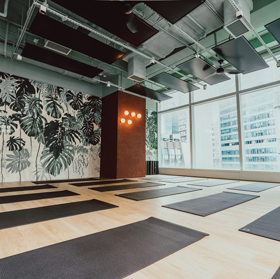 Interior of a classroom at new yoga studio Yoga Movement in Central, Hong Kong.