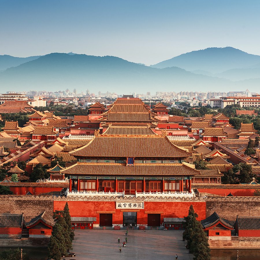 An aerial shot of the Forbidden City in Beijing. 