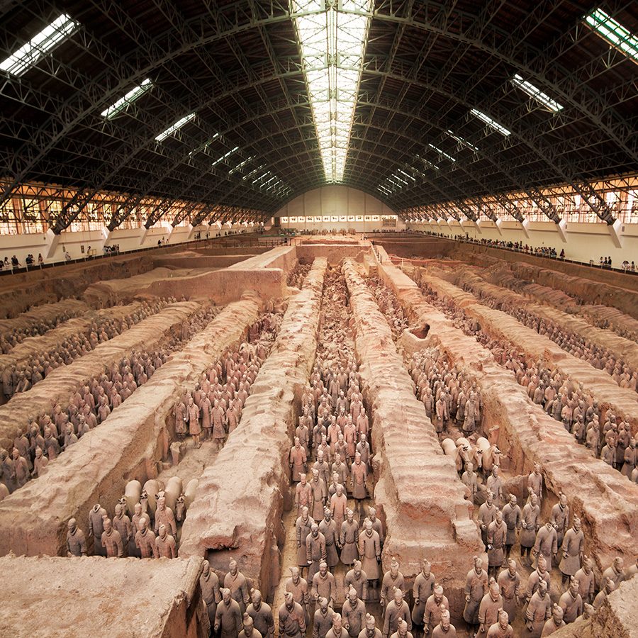 Hundreds of terracotta army figurines in trenches in Xi’an. 