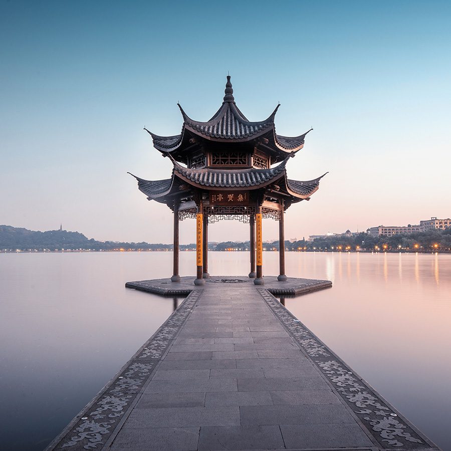 Jixian Pavilion on West Lake in Hangzhou. 