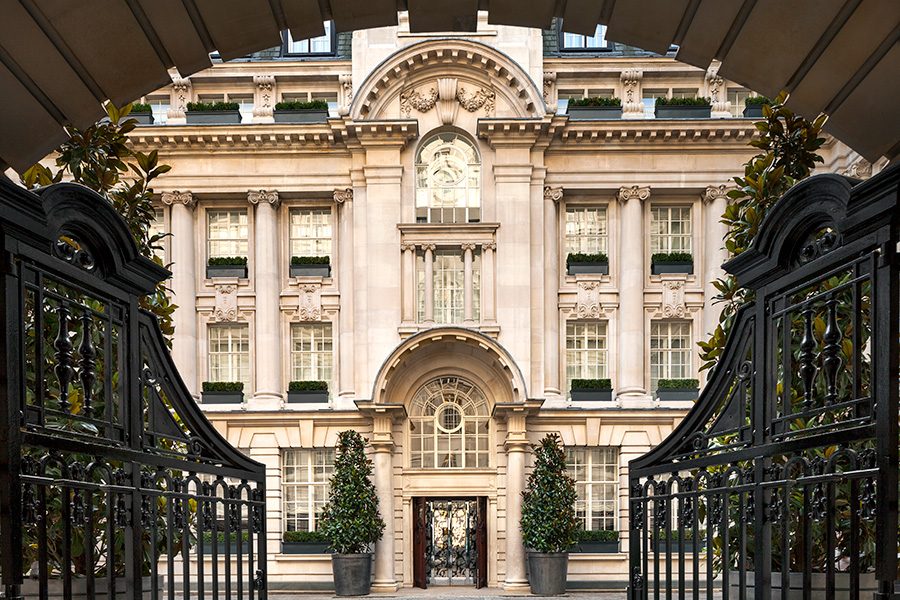 The elegant façade of Rosewood London hotel  