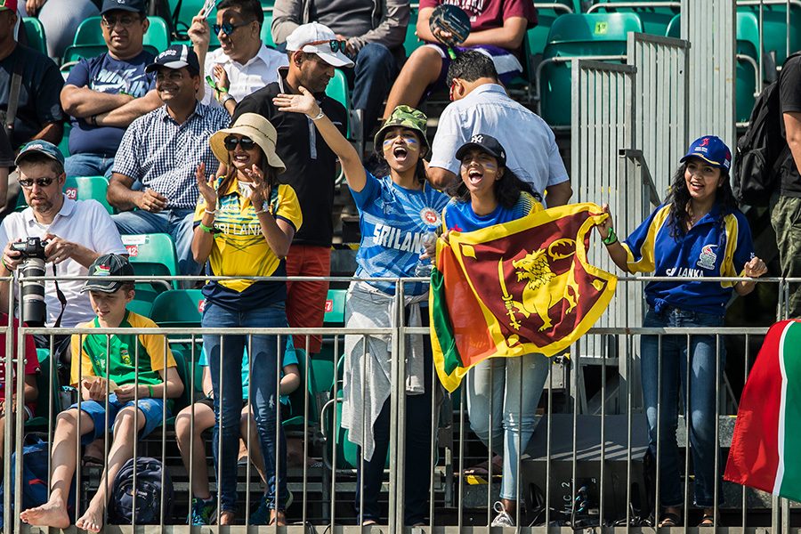 Fans cheering on the players at the Hong Kong Cricket Sixes