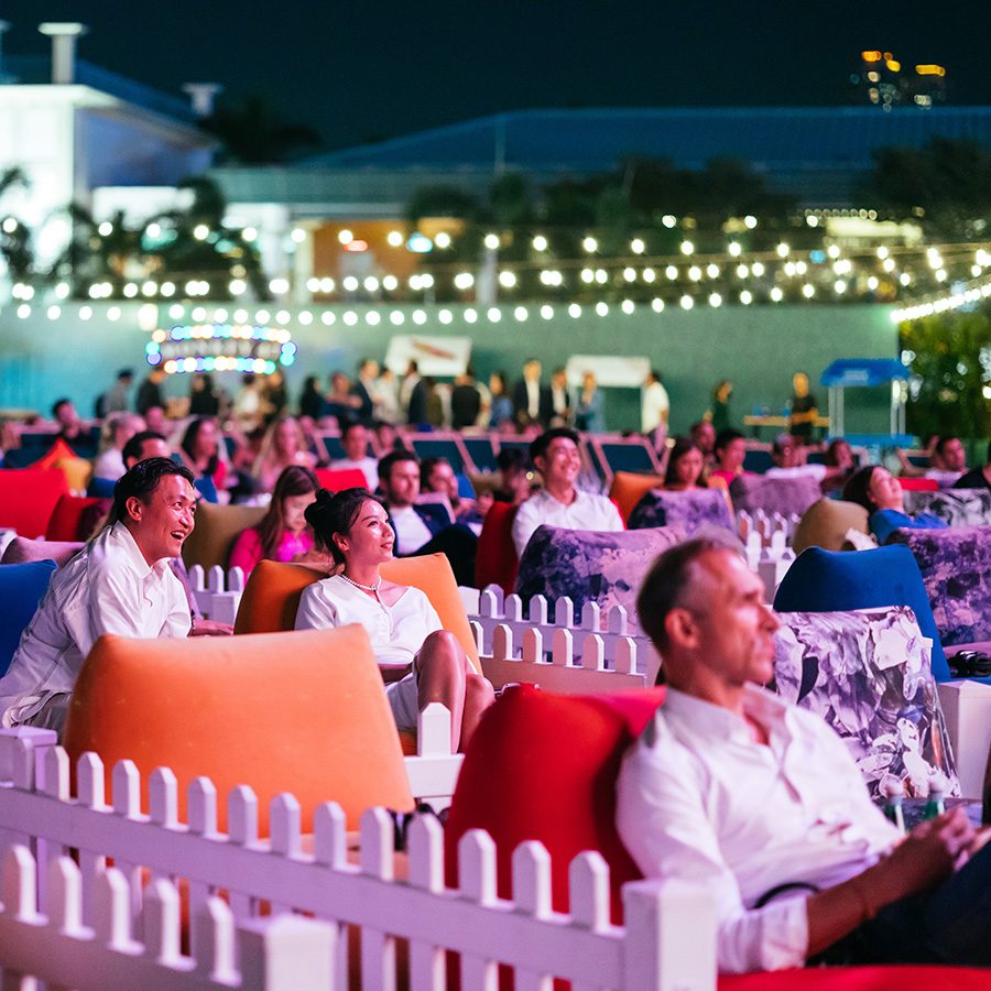 People watching movies at Hong Kong outdoor cinema The Grounds