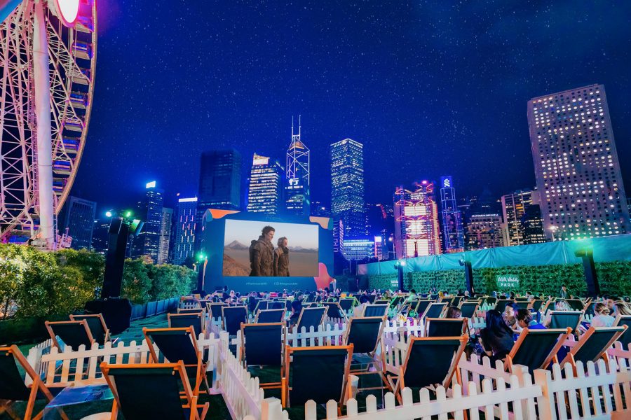 Chairs lined up at The Grounds outdoor cinema in Hong Kong