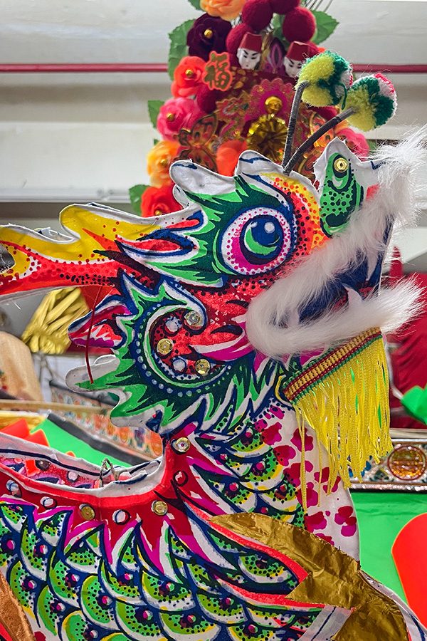 Close up of the details on a Chinese paper dragon
