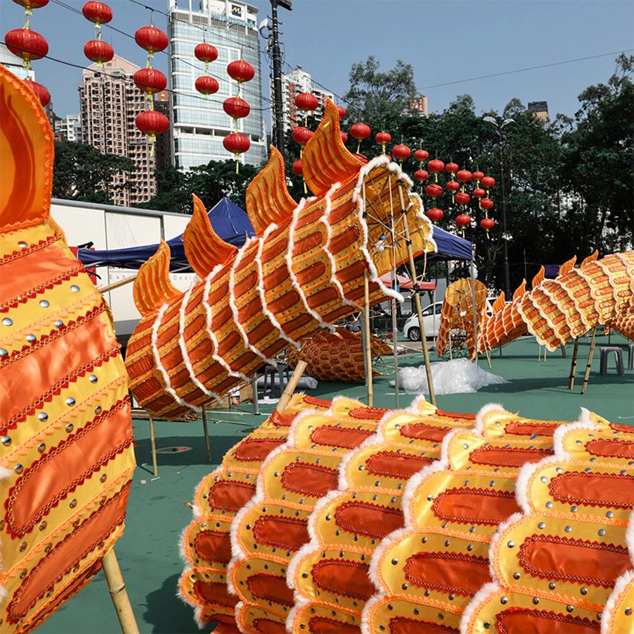 Close up of parts of a Chinese paper drago