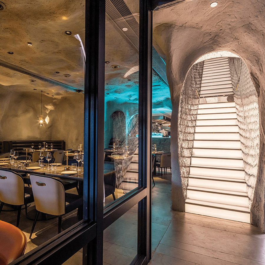 The cave-like interiors of Enchanté in Hong Kong.