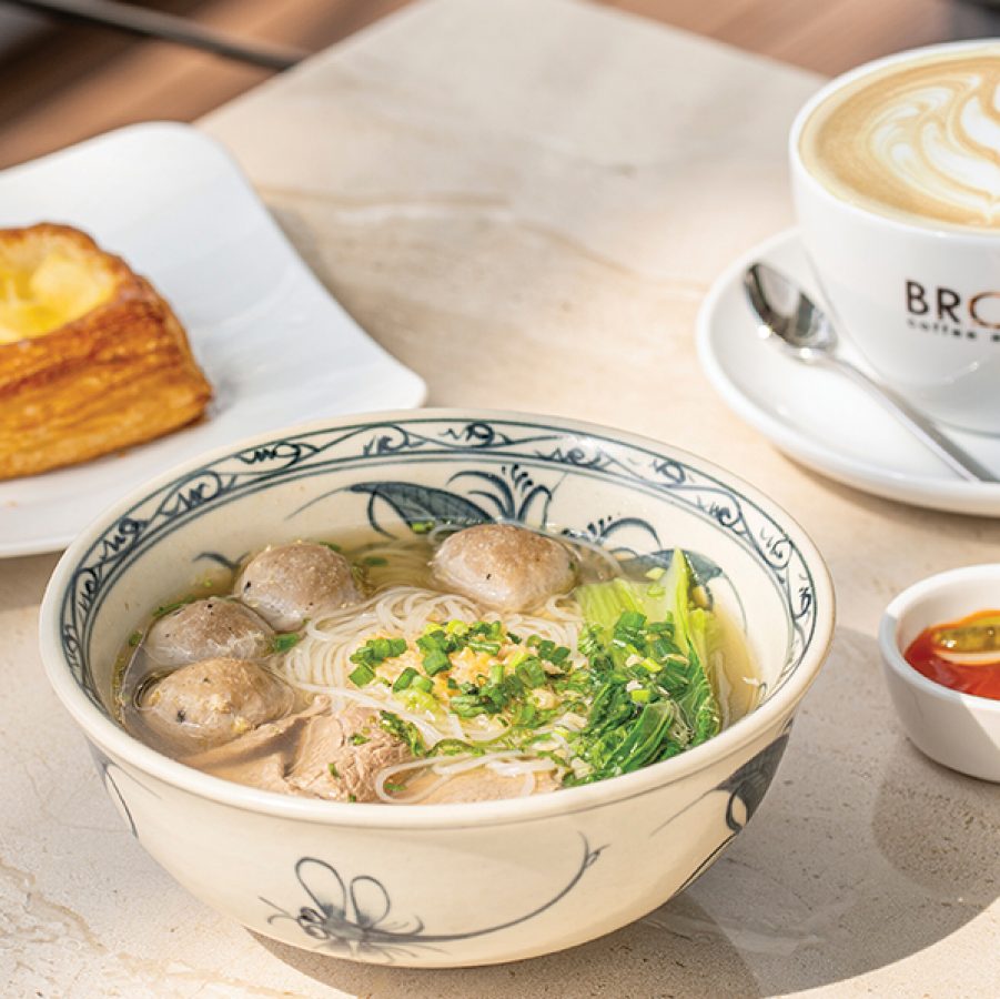 Noodle bowl and coffee at Brown in Phnom Penh