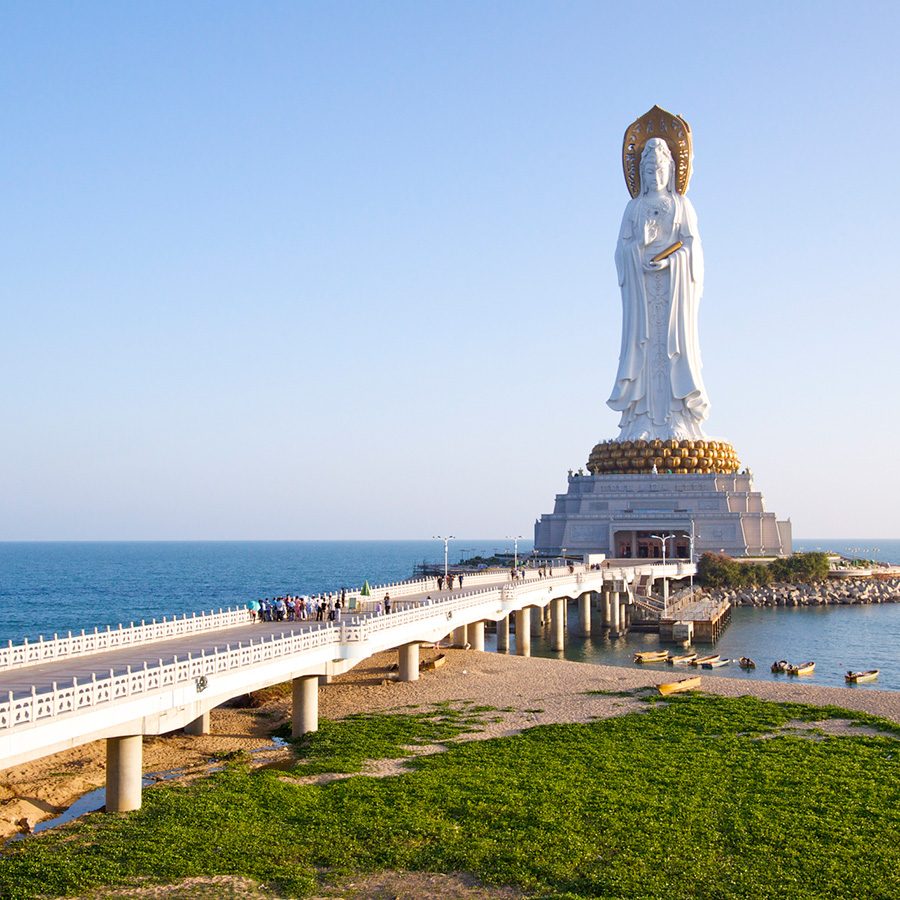 A view from afar of the giant Guanyin of Nanshan in Sanya, Hainan.    