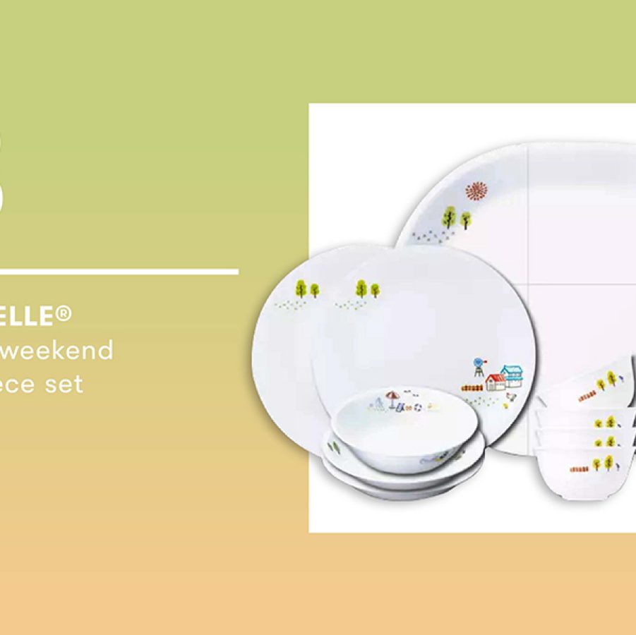 Product shot of the Corelle easy weekend 12-piece crockery set 
