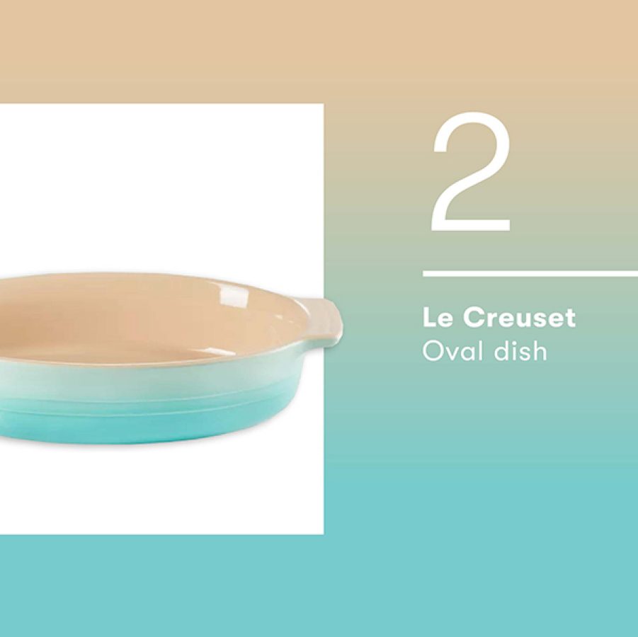Product shot of the mint Le Creuset oval dish 