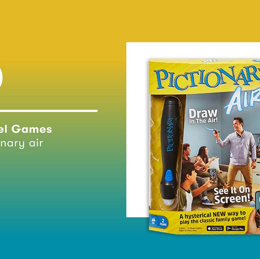 Product shot of the Mattel Games Pictionary air box 