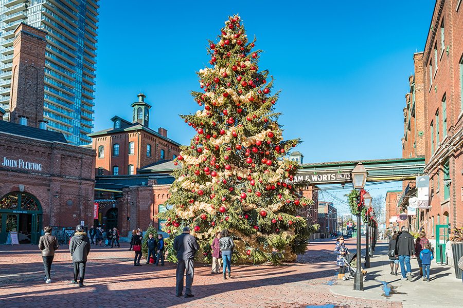 A Christmas tree at Toronto’s Distillery district.