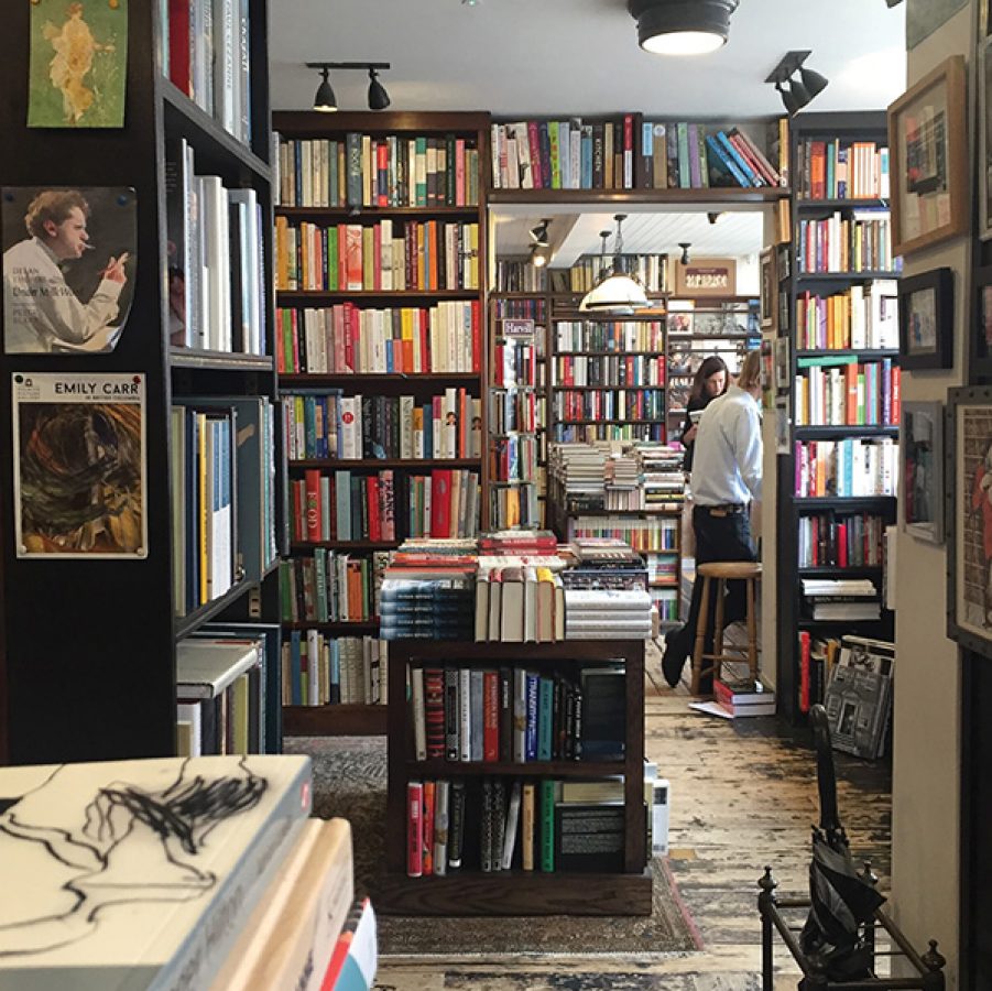 Interior view of bookshelves at John Sandoe Books