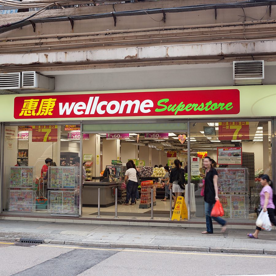 Exterior of a Wellcome supermarket in Hong Kong. 