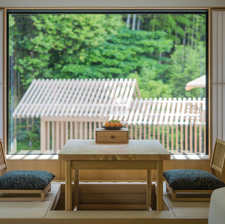Interior of a guest room at the new Banyan Tree Higashiyama Kyoto.