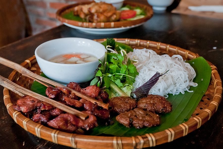 Plates of bun cha.