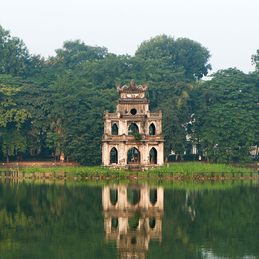 Turtle Tower at Hanoi’s Hoan Kiem Lake in the daytime.