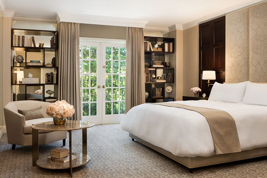 Interiors of a bedroom in Rosewood Mansion on Turtle Creek.