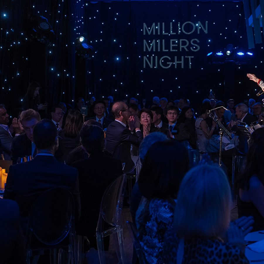 Jazz singer Heidi Lee and her band plays for the crowd at the Million Milers dinner. 