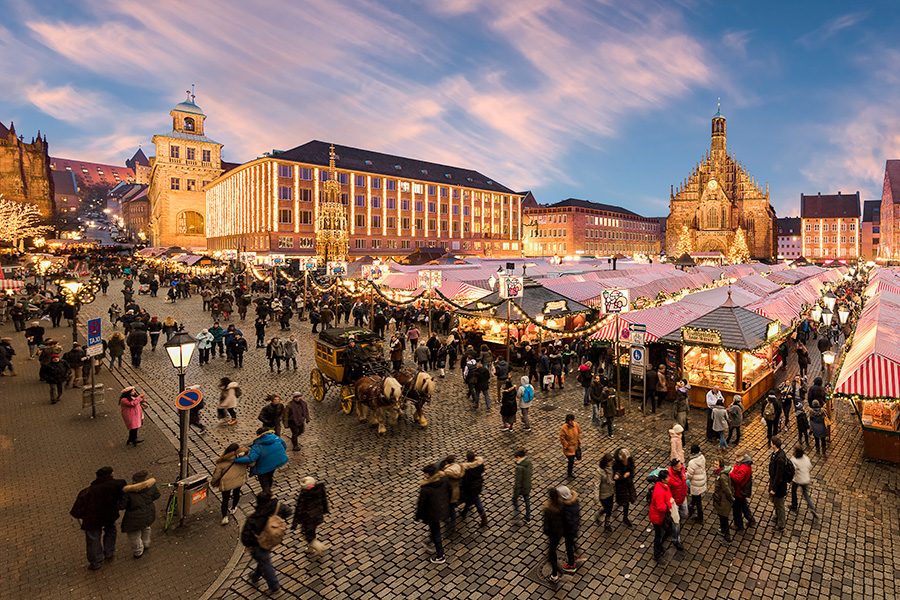 People walking around the Nuremberg Christmas Market. 