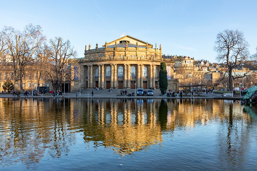 Stuttgart Opera with Eckensee Lake in front.