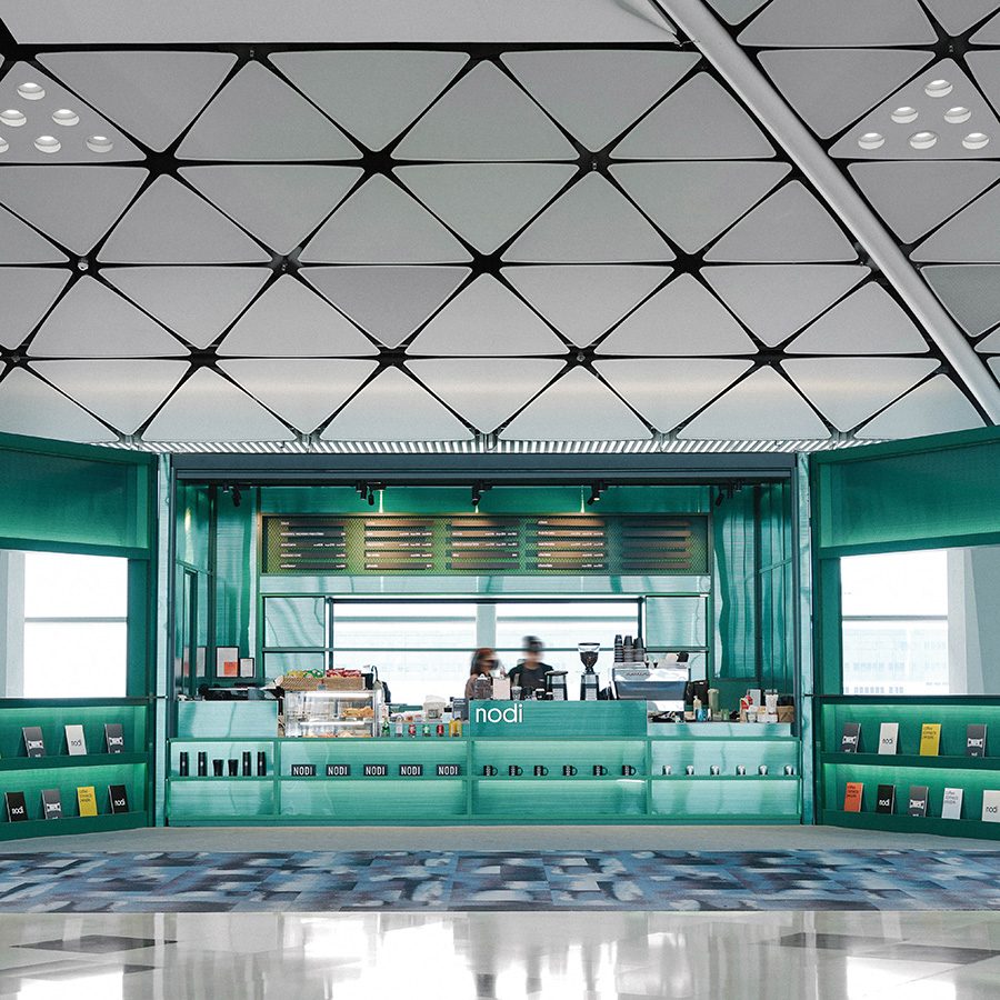 Nodi’s teal-coloured coffee bar in Hong Kong.